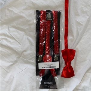Red Sequin Suspenders with red bow tie